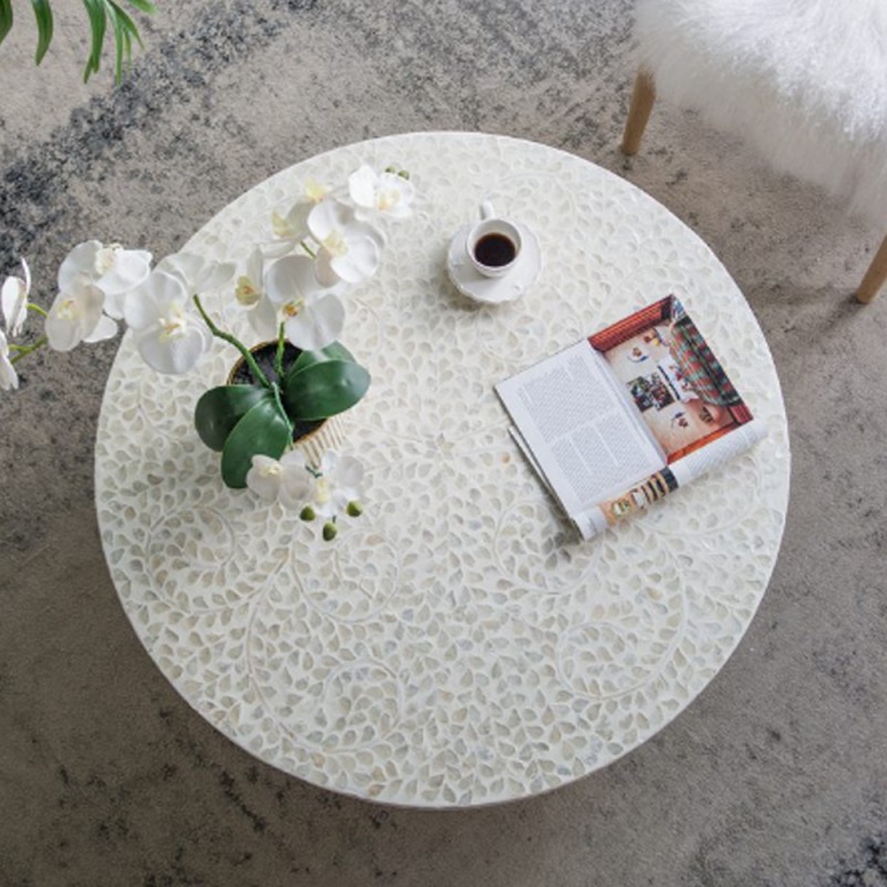 Artekko Ivory Τραπέζι Σαλονιού MDF Capiz Άσπρο Μπεζ (89x89x41)cm