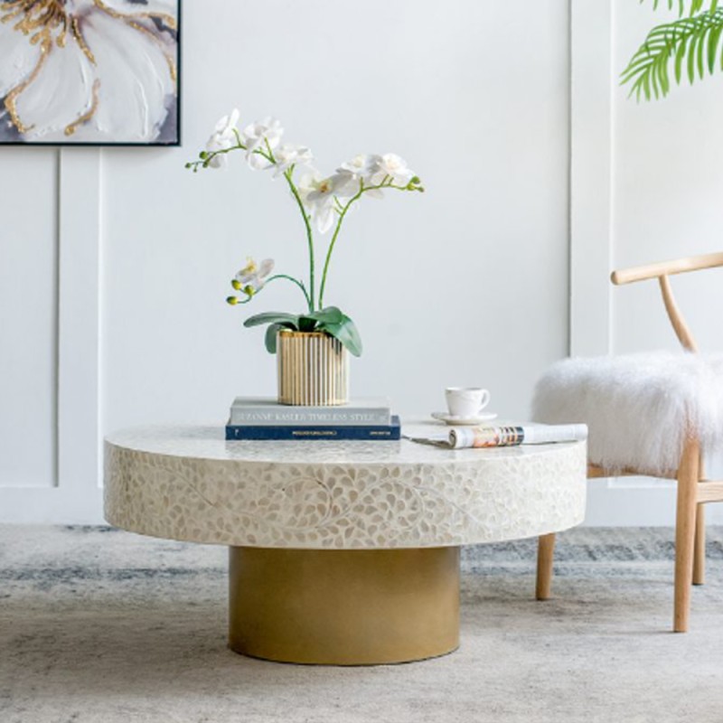 Artekko Ivory Τραπέζι Σαλονιού MDF Capiz Άσπρο Μπεζ (89x89x41)cm