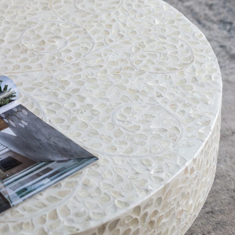 Artekko Ivory Τραπέζι Σαλονιού MDF Capiz Άσπρο Μπεζ (89x89x41)cm