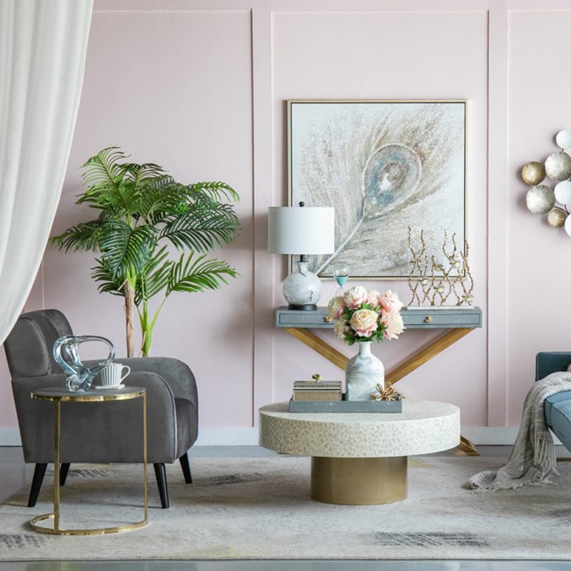 Artekko Ivory Τραπέζι Σαλονιού MDF Capiz Άσπρο Μπεζ (89x89x41)cm