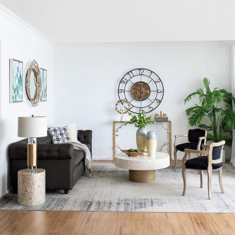 Artekko Ivory Τραπέζι Σαλονιού MDF Capiz Άσπρο Μπεζ (89x89x41)cm