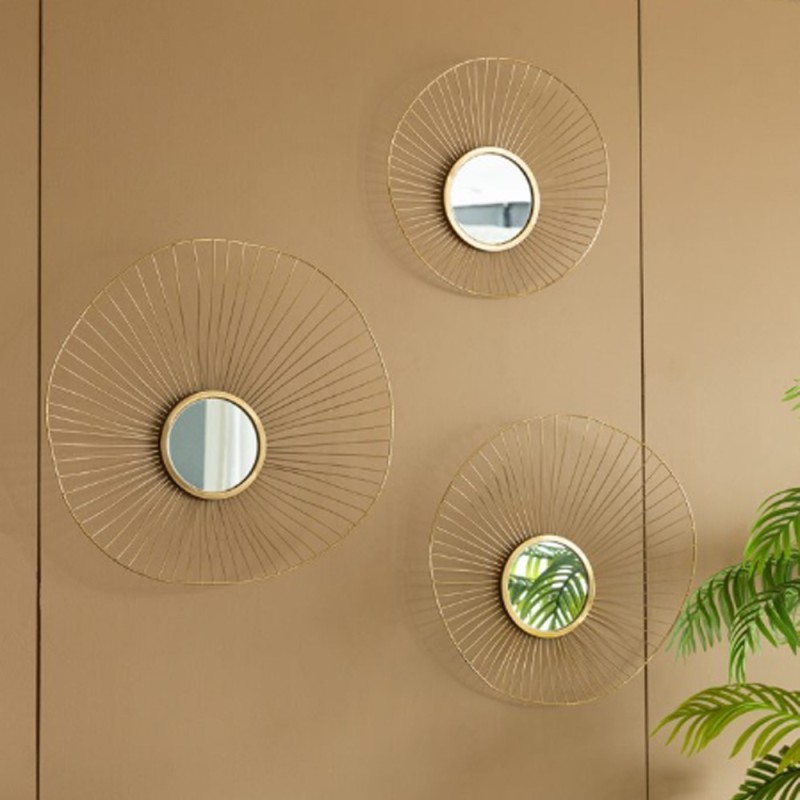 Artekko Triple Χρυσοί Μεταλλικοι Διακοσμητικοί Καθρέπτες Τοίχου (66x13x64.5)cm 3pcs