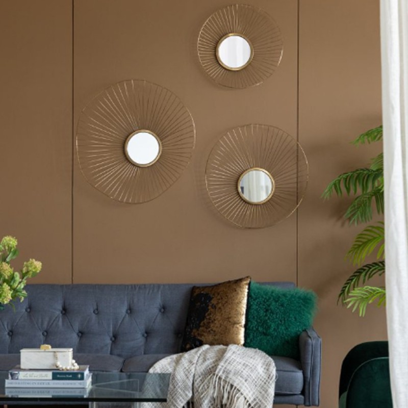 Artekko Triple Χρυσοί Μεταλλικοι Διακοσμητικοί Καθρέπτες Τοίχου (66x13x64.5)cm 3pcs