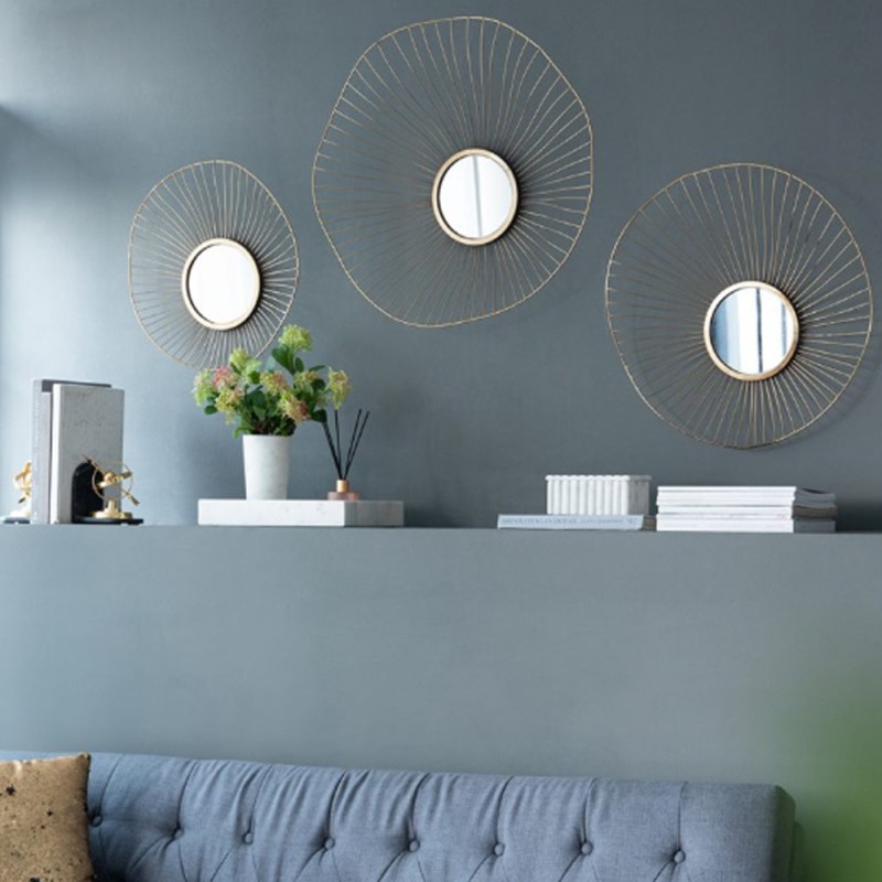 Artekko Triple Χρυσοί Μεταλλικοι Διακοσμητικοί Καθρέπτες Τοίχου (66x13x64.5)cm 3pcs