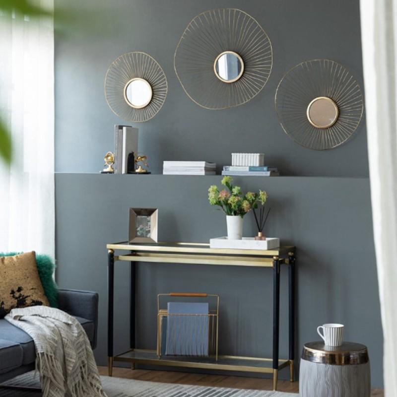 Artekko Triple Χρυσοί Μεταλλικοι Διακοσμητικοί Καθρέπτες Τοίχου (66x13x64.5)cm 3pcs