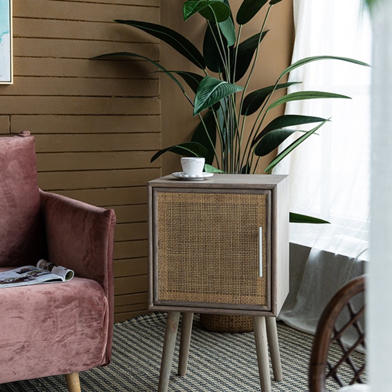 Artekko Cons MDF Κομοδίνο με Ψάθα σε Φυσική Απόχρωση (40x38x72)cm