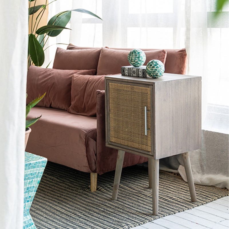 Artekko Cons MDF Κομοδίνο με Ψάθα σε Φυσική Απόχρωση (40x38x72)cm