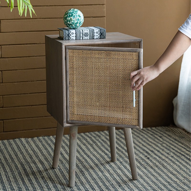 Artekko Cons MDF Κομοδίνο με Ψάθα σε Φυσική Απόχρωση (40x38x72)cm