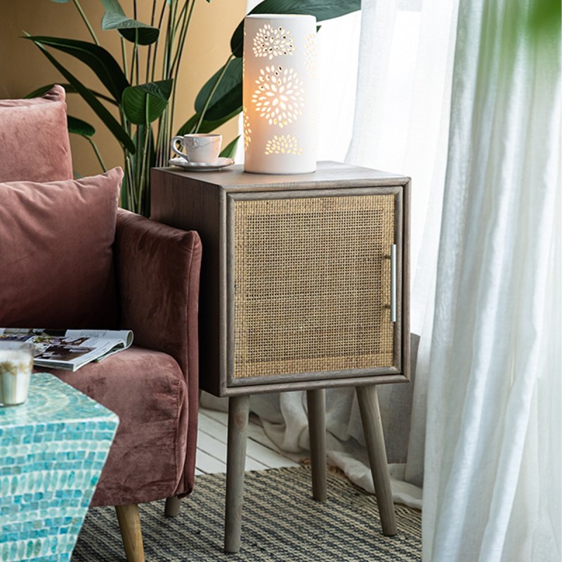 Artekko Cons MDF Κομοδίνο με Ψάθα σε Φυσική Απόχρωση (40x38x72)cm