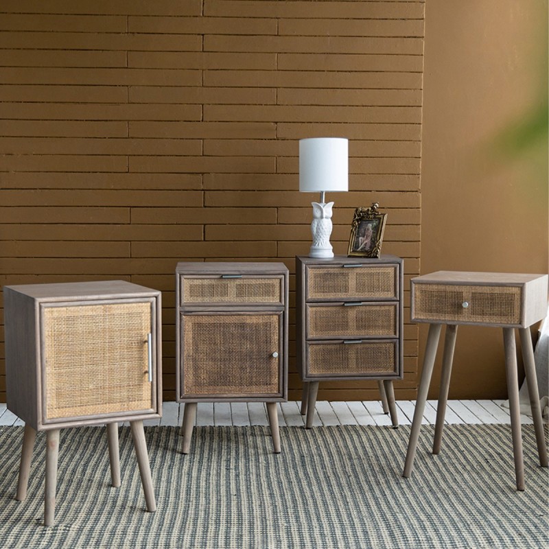 Artekko Cons MDF Κομοδίνο με Ψάθα σε Φυσική Απόχρωση (40x38x72)cm