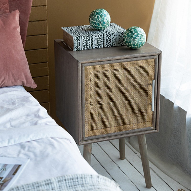 Artekko Cons MDF Κομοδίνο με Ψάθα σε Φυσική Απόχρωση (40x38x72)cm