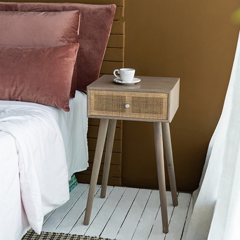 Artekko Cons Καφέ MDF Κονσόλα με Ψάθα (40x37x70)cm