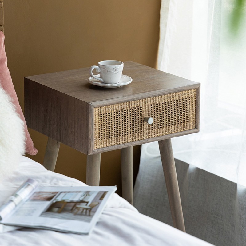 Artekko Cons Καφέ MDF Κονσόλα με Ψάθα (40x37x70)cm