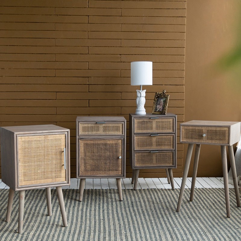 Artekko Cons Καφέ MDF Κονσόλα με Ψάθα (40x37x70)cm