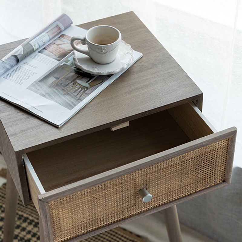 Artekko Cons Καφέ MDF Κονσόλα με Ψάθα (40x37x70)cm