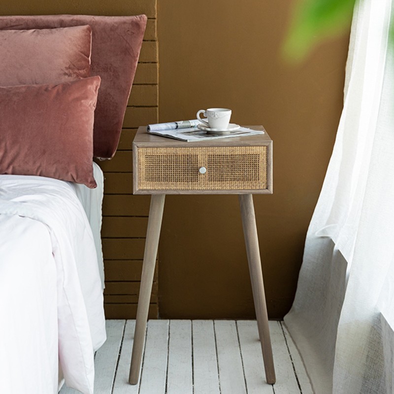 Artekko Cons Καφέ MDF Κονσόλα με Ψάθα (40x37x70)cm