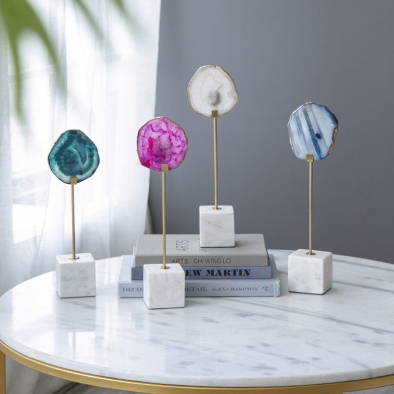 Artekko Agate Επιτραπέζια Διακοσμητικά με Μπλε Αχάτη σε Μαρμάρινη Βάση (10x6.5x36)cm 2pcs