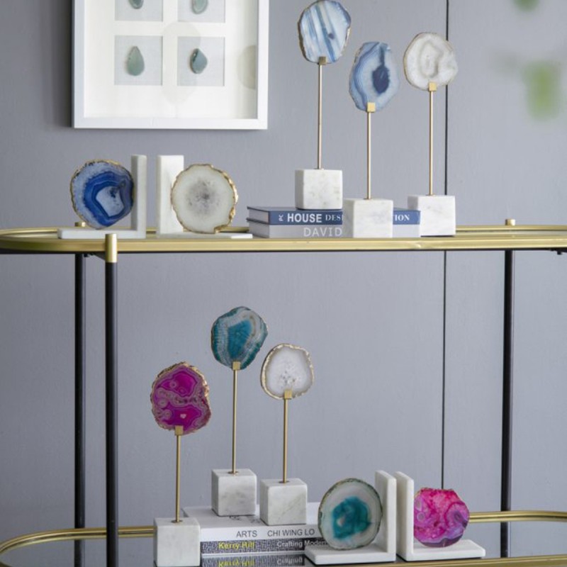 Artekko Agate Επιτραπέζια Διακοσμητικά με Μπλε Αχάτη σε Μαρμάρινη Βάση (10x6.5x36)cm 2pcs