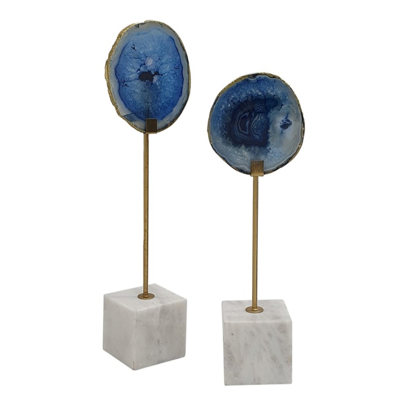 Artekko Agate Επιτραπέζια Διακοσμητικά με Μπλε Αχάτη σε Μαρμάρινη Βάση (10x6.5x36)cm 2pcs