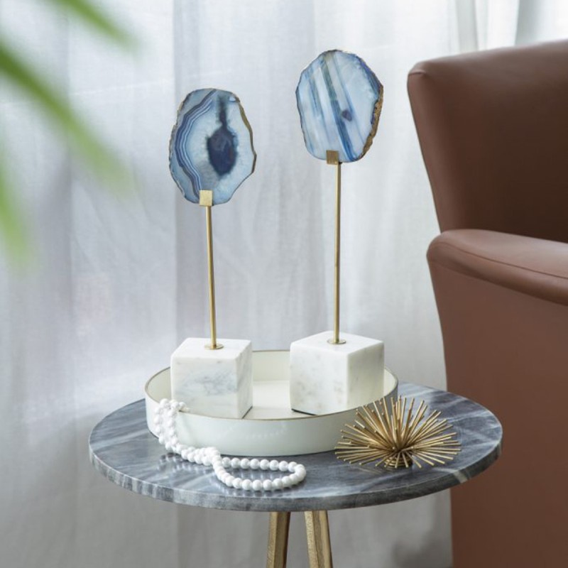 Artekko Agate Επιτραπέζια Διακοσμητικά με Μπλε Αχάτη σε Μαρμάρινη Βάση (10x6.5x36)cm 2pcs
