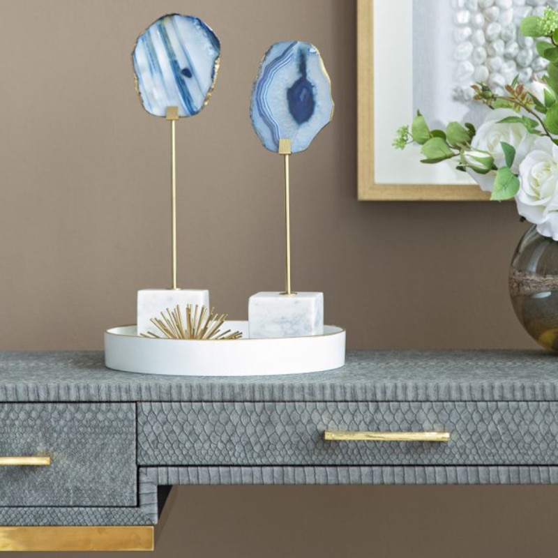 Artekko Agate Επιτραπέζια Διακοσμητικά με Μπλε Αχάτη σε Μαρμάρινη Βάση (10x6.5x36)cm 2pcs
