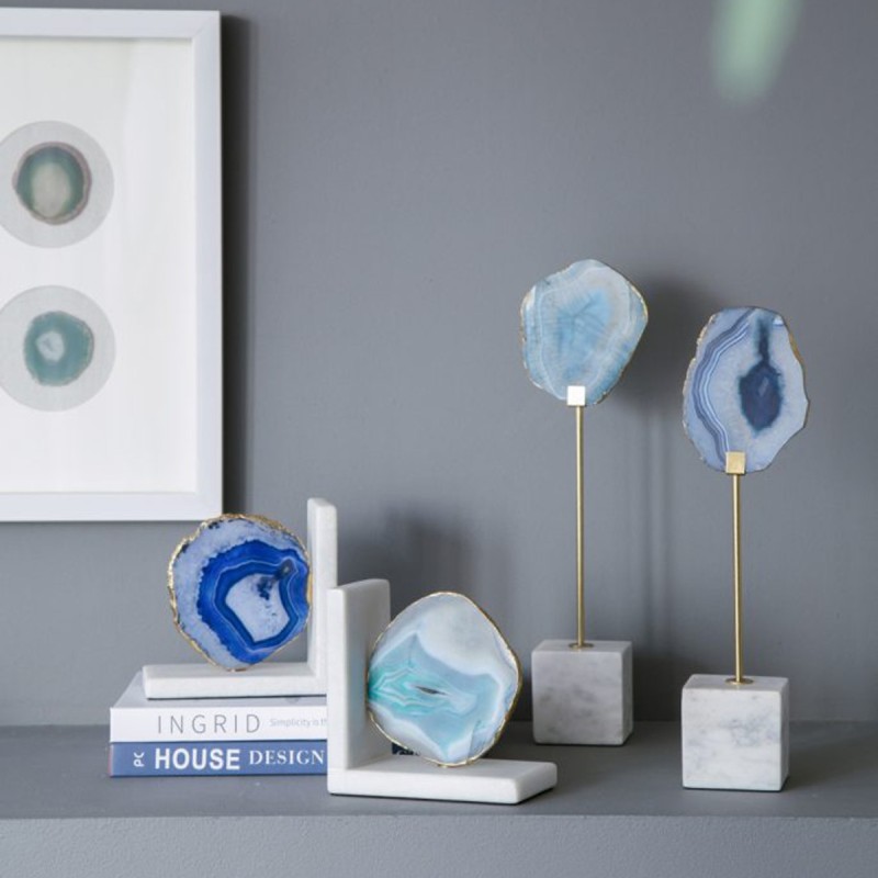 Artekko Agate Επιτραπέζια Διακοσμητικά με Μπλε Αχάτη σε Μαρμάρινη Βάση (10x6.5x36)cm 2pcs
