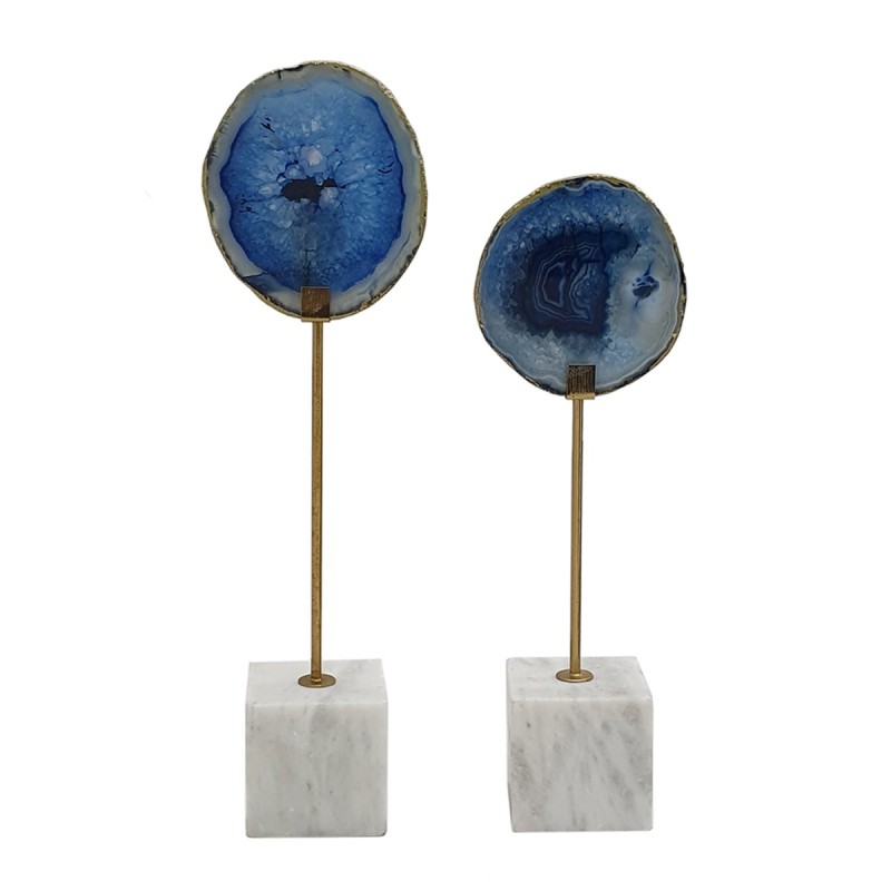 Artekko Agate Επιτραπέζια Διακοσμητικά με Μπλε Αχάτη σε Μαρμάρινη Βάση (10x6.5x36)cm 2pcs