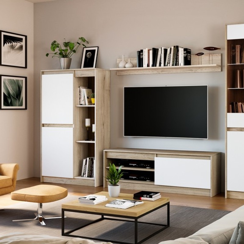 Artekko Sae Σύνθετο Σαλονιού Λευκό-Σημύδα με Φωτισμό Led  (290x35x181)cm