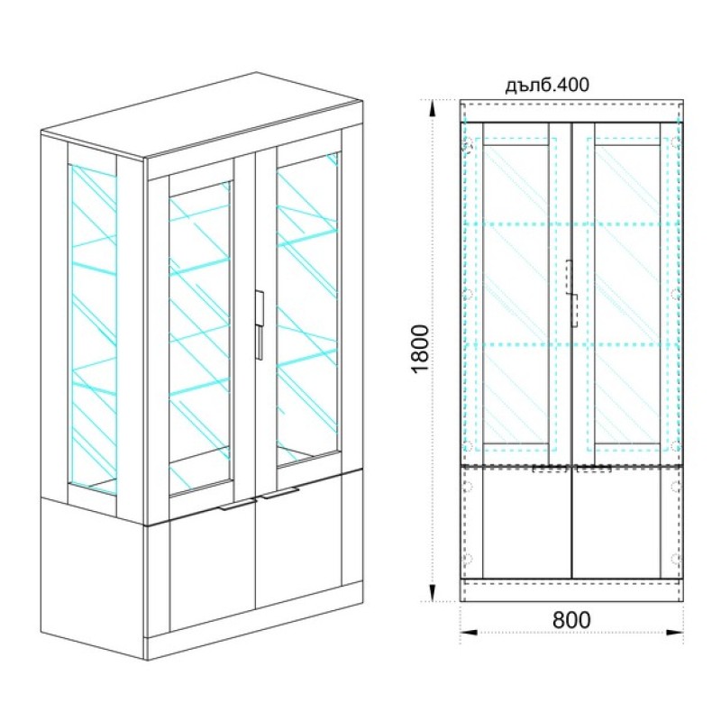Artekko Azokt Βιτρίνα Δίφυλλη μελαμίνη Μπέζ (80x40x181)cm
