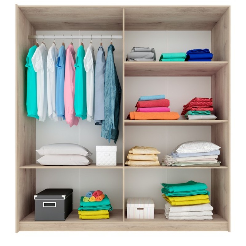 Artekko Jaom Κρεβάτι 160x200 με 2 Κομοδίνα και Ντουλάπα Σετ/4  Σημύδα-Γκρί  (165x206x96)cm