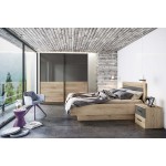 Artekko Jaom Κρεβάτι 160x200 με 2 Κομοδίνα και Ντουλάπα Σετ/4  Σημύδα-Γκρί  (165x206x96)cm