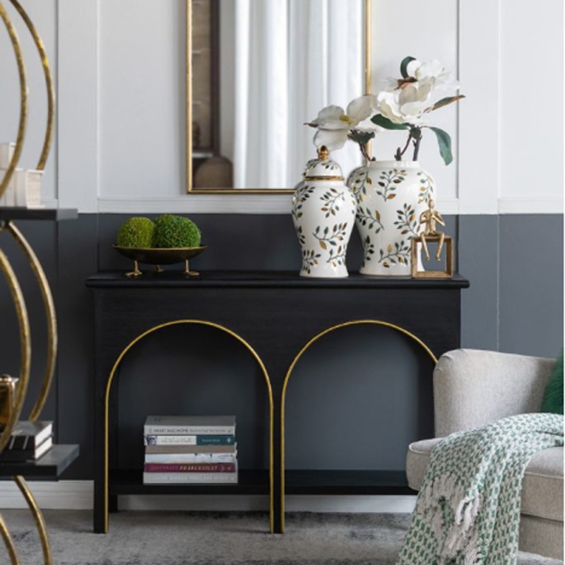 Artekko Console Κονσόλα Ξύλο MDF Μαύρο Χρυσό (120x40x81)cm