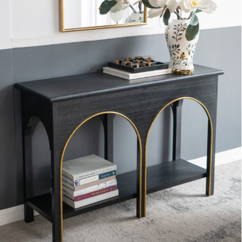 Artekko Console Κονσόλα Ξύλο MDF Μαύρο Χρυσό (120x40x81)cm