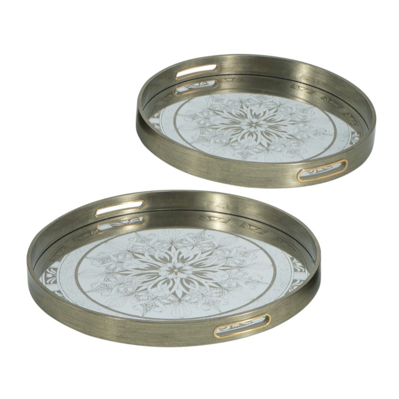 Artekko Tray Διακοσμητικός Δίσκος με Καθρέπτη Πλαστικό Γυαλί Σαμπανιζέ (45x45x4)cm Σετ/2