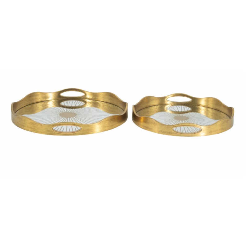 Artekko Tray Διακοσμητικός Δίσκος με Καθρέπτη Πλαστικό Γυαλί Χρυσό (40x40x4.4)cm Σετ/2