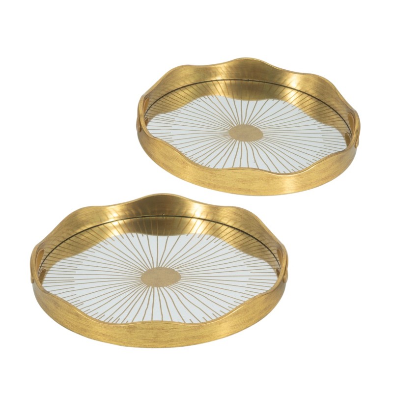 Artekko Tray Διακοσμητικός Δίσκος με Καθρέπτη Πλαστικό Γυαλί Χρυσό (40x40x4.4)cm Σετ/2