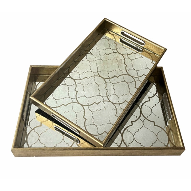 Artekko Tray Διακοσμητικός Δίσκος με Καθρέπτη Πλαστικό Γυαλί Χρυσό (45x30x4.5)cm Σετ/2