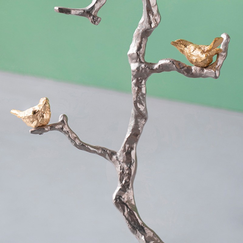 Artekko Branch Ασημί Μεταλλικό Βοηθητικό Τραπέζι με Χρυσές Λεπτομέρειες (43x43x71)cm