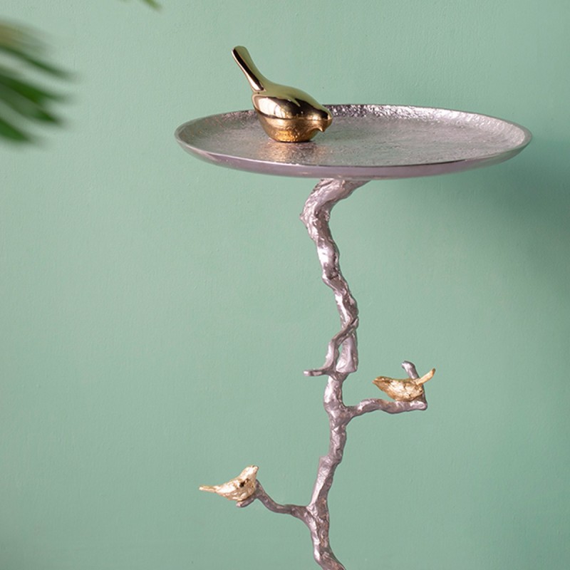 Artekko Branch Ασημί Μεταλλικό Βοηθητικό Τραπέζι με Χρυσές Λεπτομέρειες (43x43x71)cm