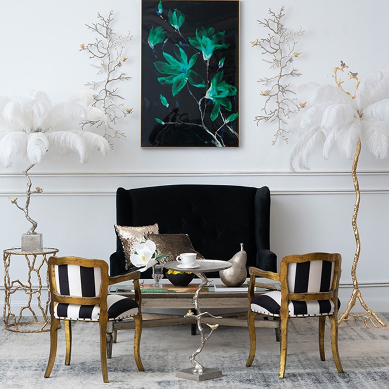 Artekko Branch Ασημί Μεταλλικό Βοηθητικό Τραπέζι με Χρυσές Λεπτομέρειες (43x43x71)cm