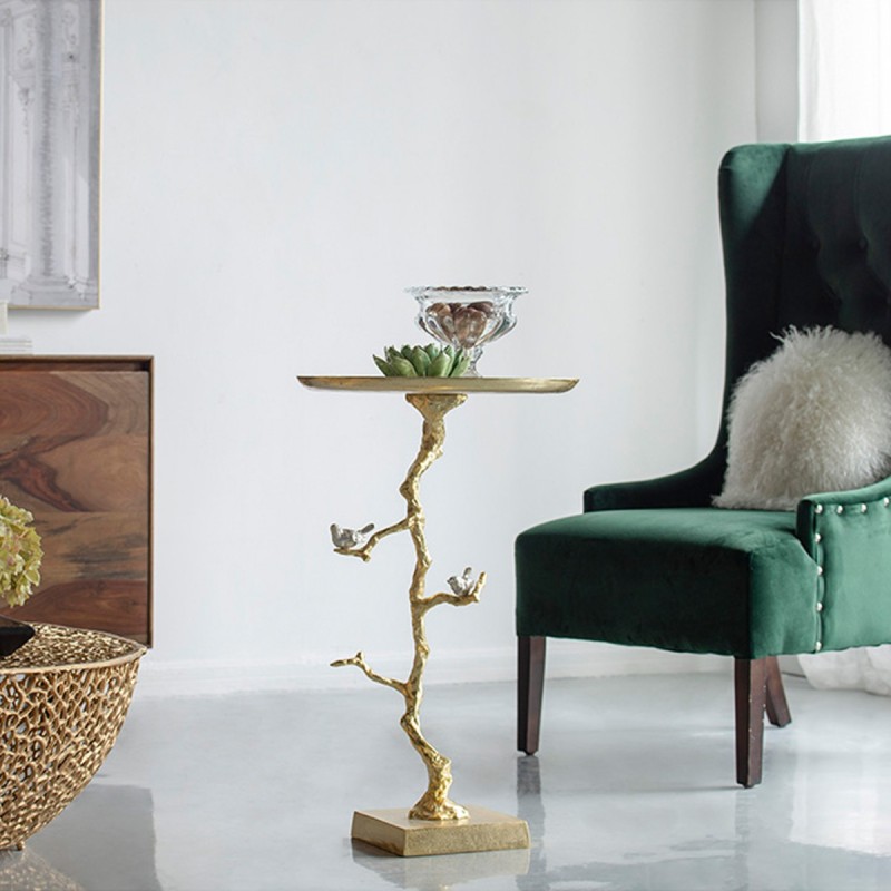 Artekko Branch Τραπέζι Βοηθητικό Μέταλλο Ασημί Χρυσό (43x43x71)cm