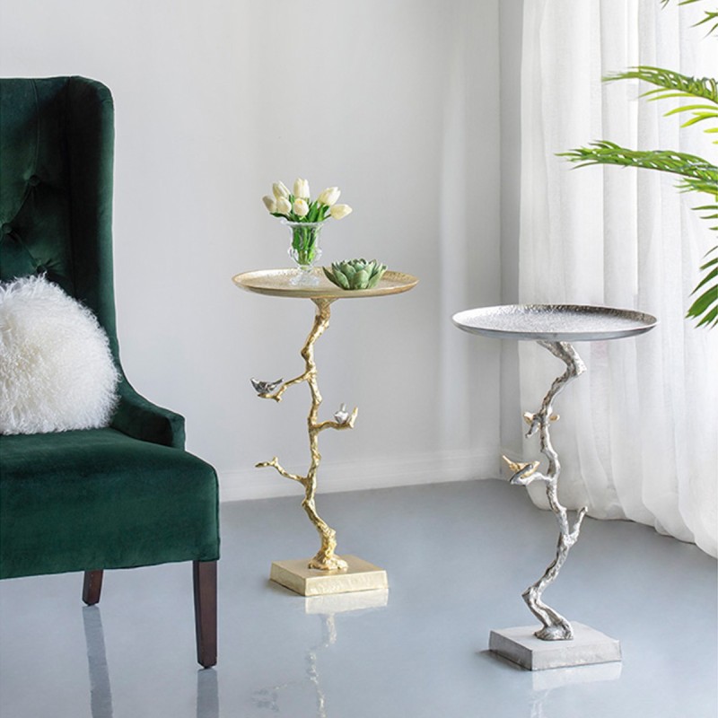 Artekko Branch Τραπέζι Βοηθητικό Μέταλλο Ασημί Χρυσό (43x43x71)cm