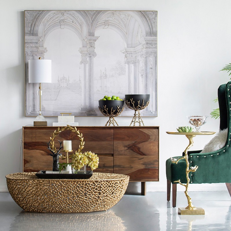 Artekko Branch Τραπέζι Βοηθητικό Μέταλλο Ασημί Χρυσό (43x43x71)cm