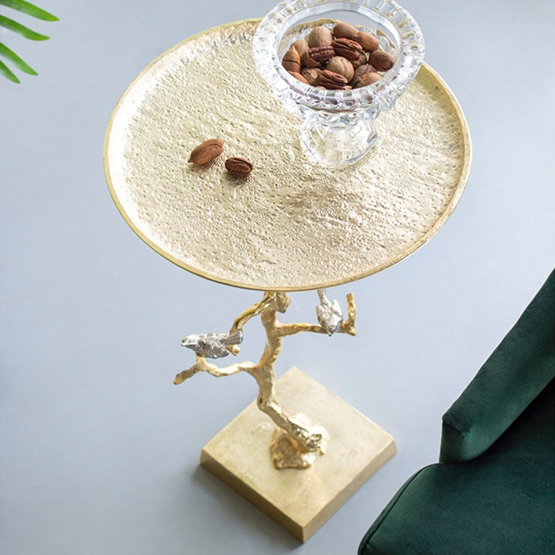 Artekko Branch Τραπέζι Βοηθητικό Μέταλλο Ασημί Χρυσό (43x43x71)cm