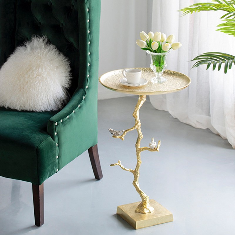 Artekko Branch Τραπέζι Βοηθητικό Μέταλλο Ασημί Χρυσό (43x43x71)cm