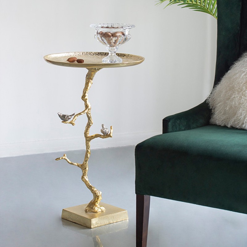 Artekko Branch Τραπέζι Βοηθητικό Μέταλλο Ασημί Χρυσό (43x43x71)cm