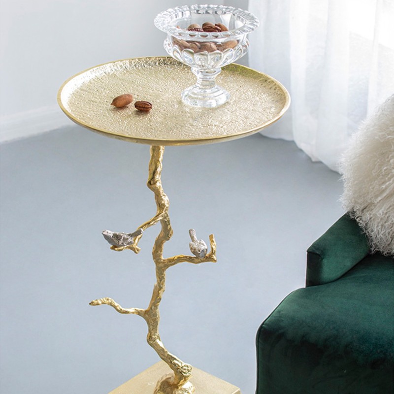 Artekko Branch Τραπέζι Βοηθητικό Μέταλλο Ασημί Χρυσό (43x43x71)cm