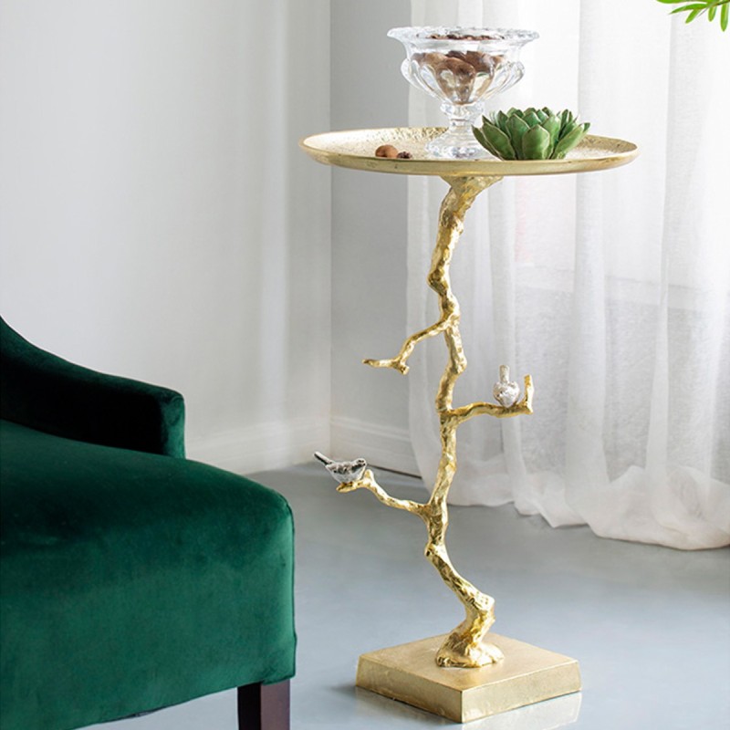 Artekko Branch Τραπέζι Βοηθητικό Μέταλλο Ασημί Χρυσό (43x43x71)cm