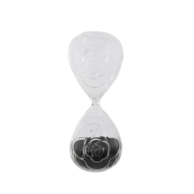 Artekko Hourglass Γυάλινη Κλεψύδρα με Ανάγλυφο Τριαντάφυλλο και Μαύρη Άμμο (8.6x8.6x20.4)cm