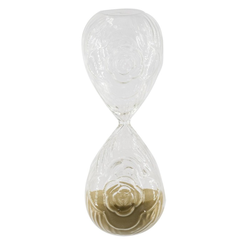 Artekko Hourglass Γυάλινη Κλεψύδρα με Ανάγλυφο Τριαντάφυλλο και Μπεζ Άμμο (9.8x9.8x25.4)cm